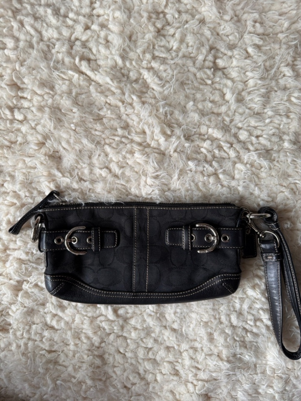 Coach Soho Signature Buckle Wristlet - Black Jacquard & Leather